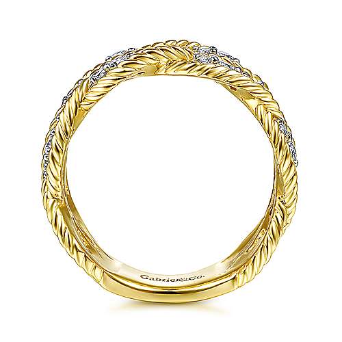 14K Yellow Gold Twisted Braided Diamond Wide Band Ring - Hanson Fine  JewelryHanson Fine Jewelry